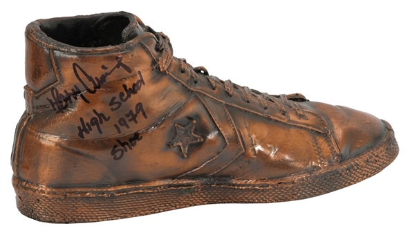 1980 Terry Cummings Signed Game Used Bronzed Cast Converse Hi-Top Shoe Award (Cummings LOA)